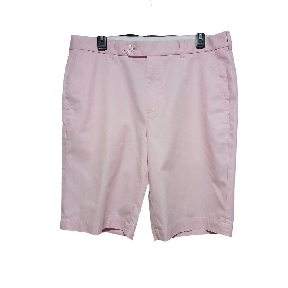 Brooks Brothers Mens Pink Bermuda Shorts Cotton Blend Size 35 Flat Front Stretch
